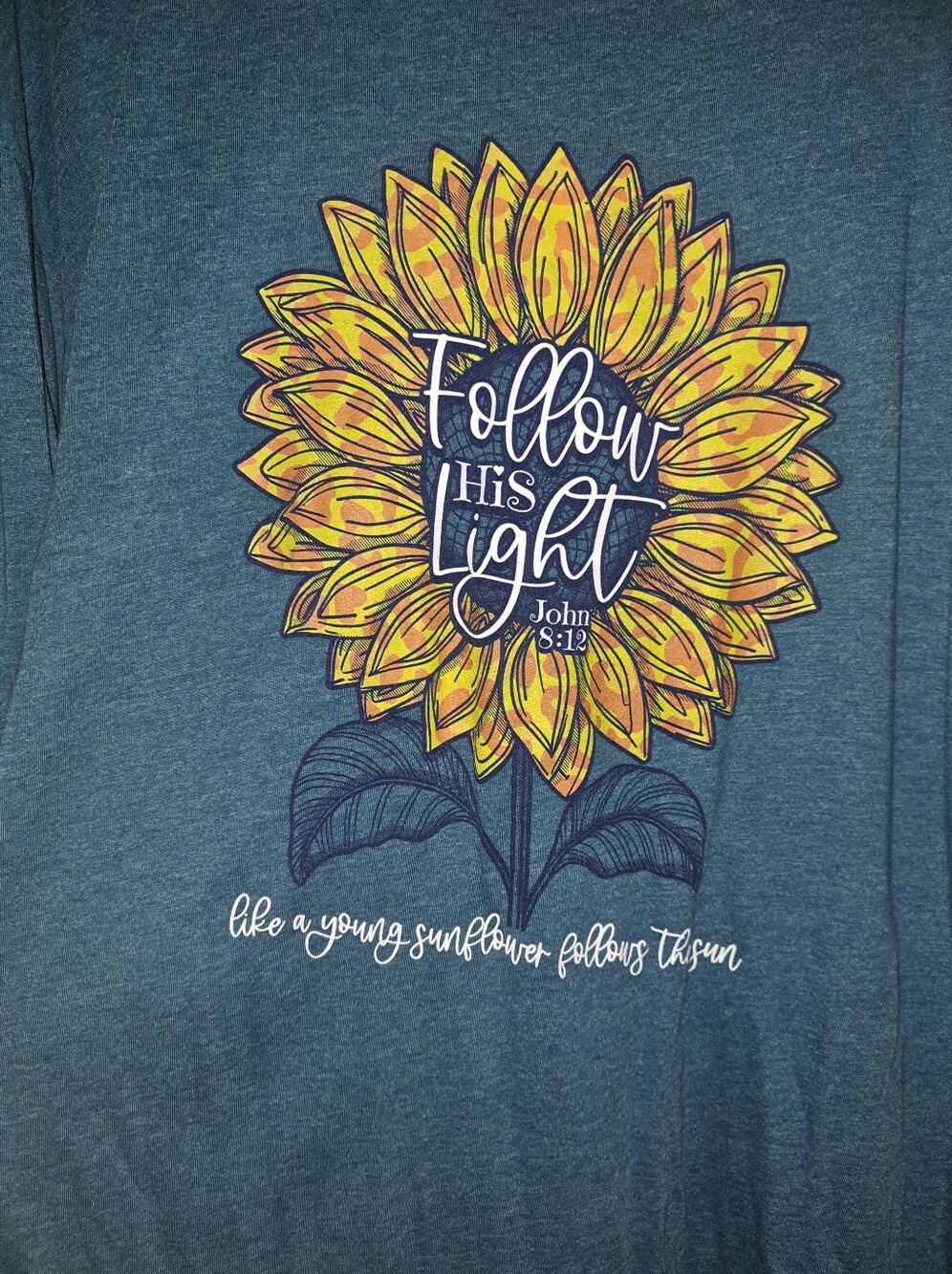 2xl Sunflower 'Follow His Light' Graphic Tee - Teal & Yellow